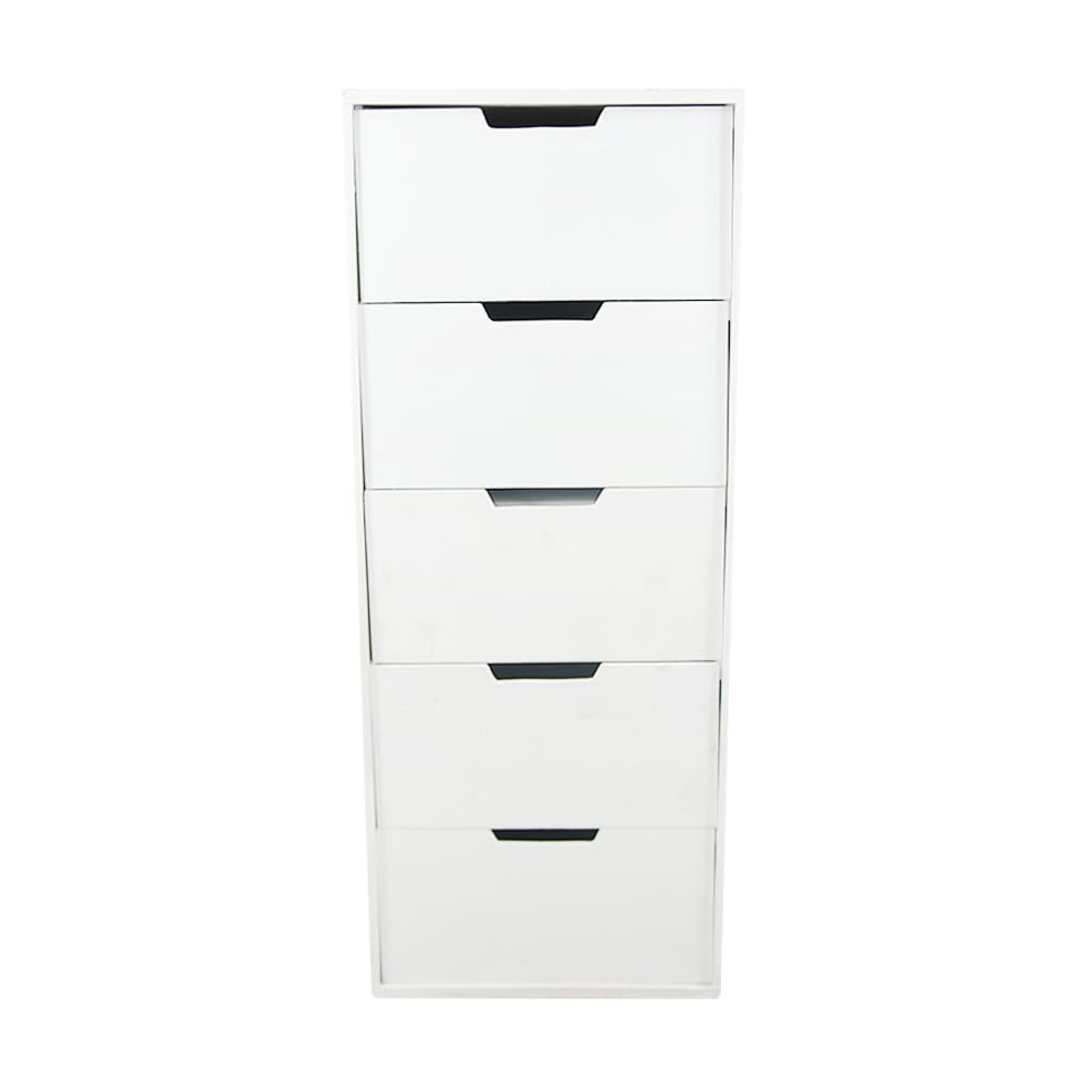 360 Degree 5 Drawers Wooden Chest, 40 x 90 x 40 cm Size, White