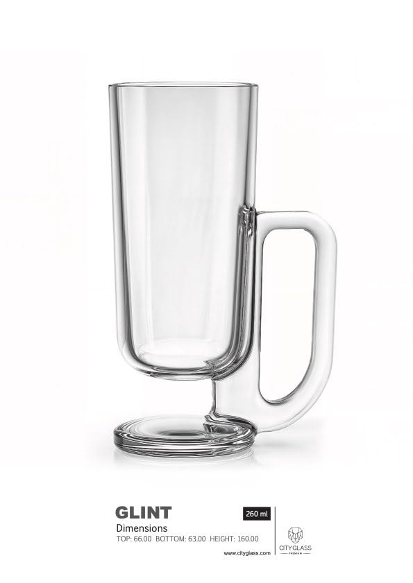 City Glass Glent Mug Set | Set of 3 Long Mug with Big Handle for Cappuccino, Latte, Nescafe, Tea or Juices | Clear & Pure Glass, Modern and Unique Design (260ml)