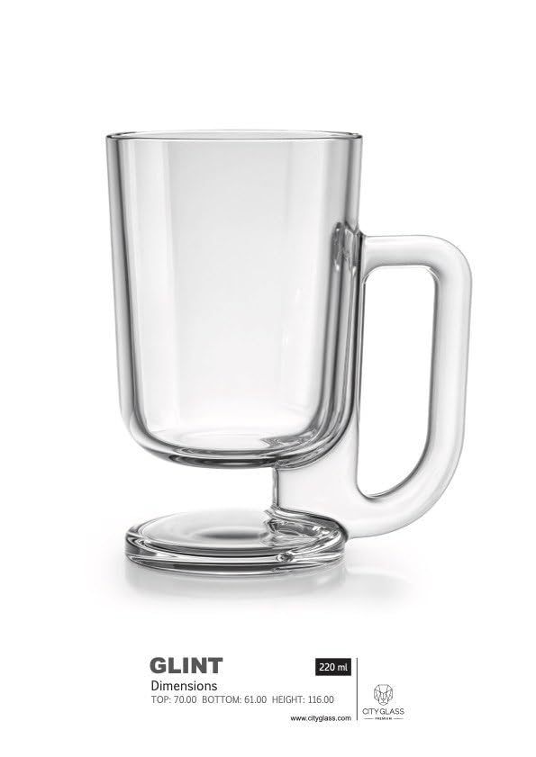 City Glass Glent Mug Set | Set of 3 Long Mug with Big Handle for Cappuccino, Latte, Nescafe, Tea or Juices | Clear & Pure Glass, Modern and Unique Design (260ml)