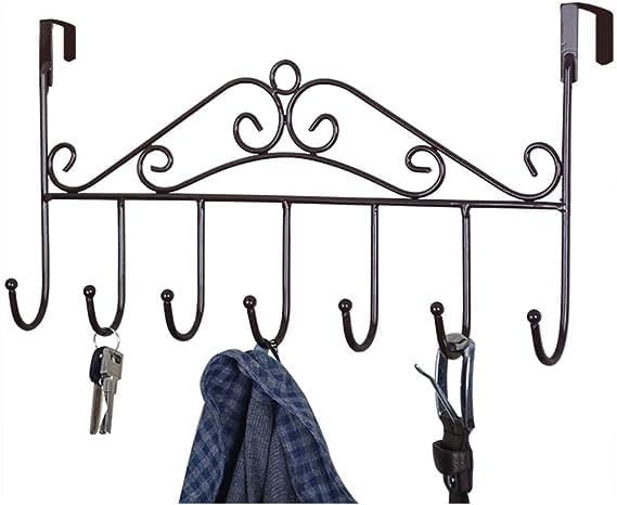 Wall Mounted Over Door Hanger for Clothes Bag Towel Rack Home Accessories 7 Hanger (Black)