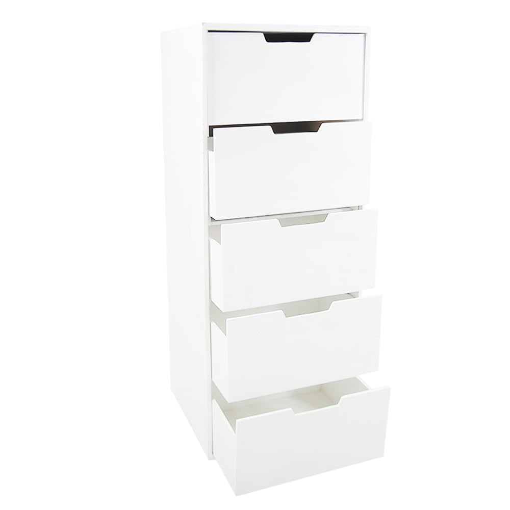 360 Degree 5 Drawers Wooden Chest, 40 x 90 x 40 cm Size, White