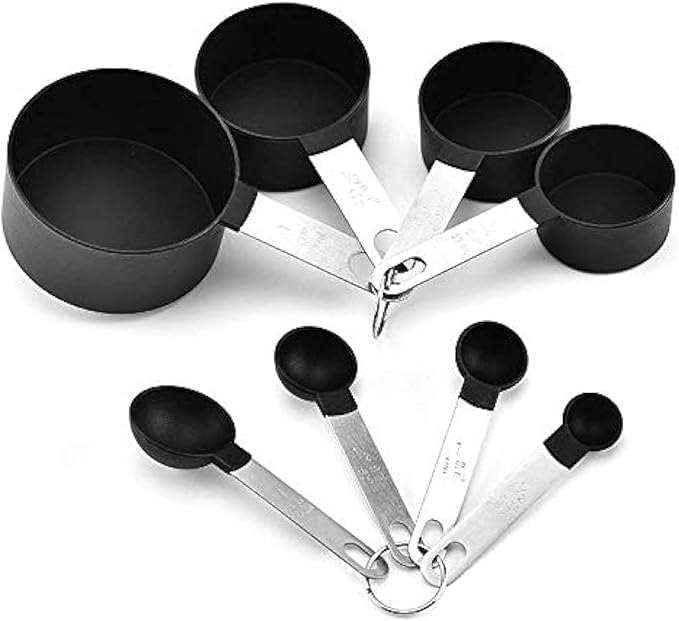 8 Piece Measuring Cups and Spoons Set with Sturdy Stainless Steel Handles for Accurate Measurement of Liquids and Dry Ingredients, Perfect for Cooking and Baking (Multiple Colors)