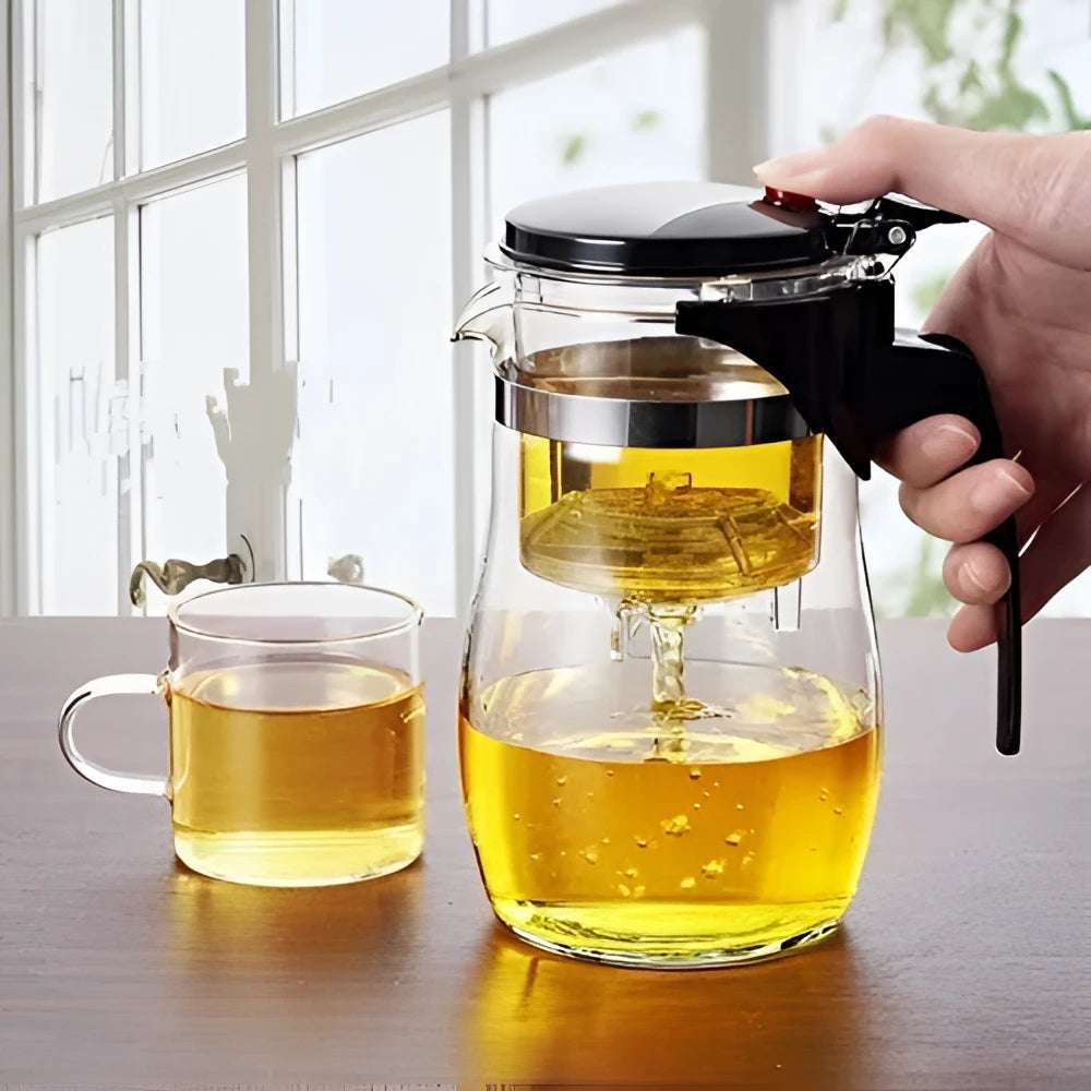 Tea Pots Heat Resistant Glass Tea Pot Tea Infuser Chinese Kung Fu Tea Set Kettle Coffee Glass Maker Convenient Office Tea Sets (900ML)