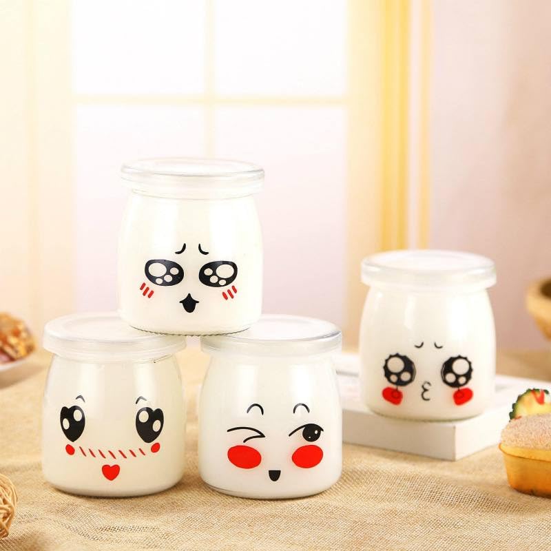 Yogurt Cups Mini Glass Cup with Lid Multipurpose Yogurt Cream Caramel Jelly Pudding Cup for Oven Microwave (100ml 10 Cups)