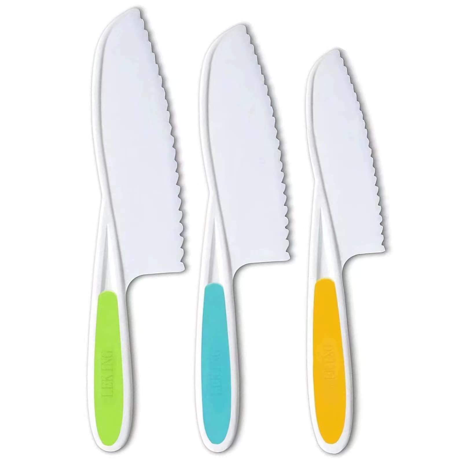 Leking 3-Piece Children's Kitchen Knife, Plastic Serrated Edges Children's Knife Set for Cooking and Cutting Cakes, Fruit and Vegetables, Perfect Safe for Children Real Cooking