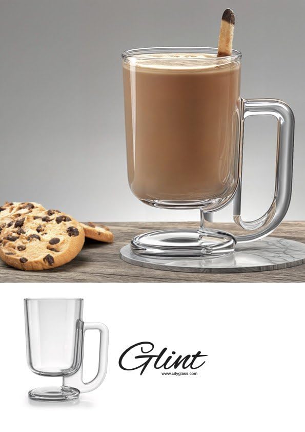 City Glass Glent Mug Set | Set of 3 Long Mug with Big Handle for Cappuccino, Latte, Nescafe, Tea or Juices | Clear & Pure Glass, Modern and Unique Design (260ml)