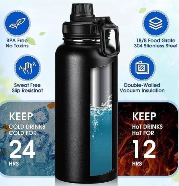 Vacuum Insulated Stainless Steel Thermal Bottle 1000ml Leakproof BPA Free Sports Water Bottle for Coffee Tea Travel to Keep Drinks Hot or Cold (Pink)