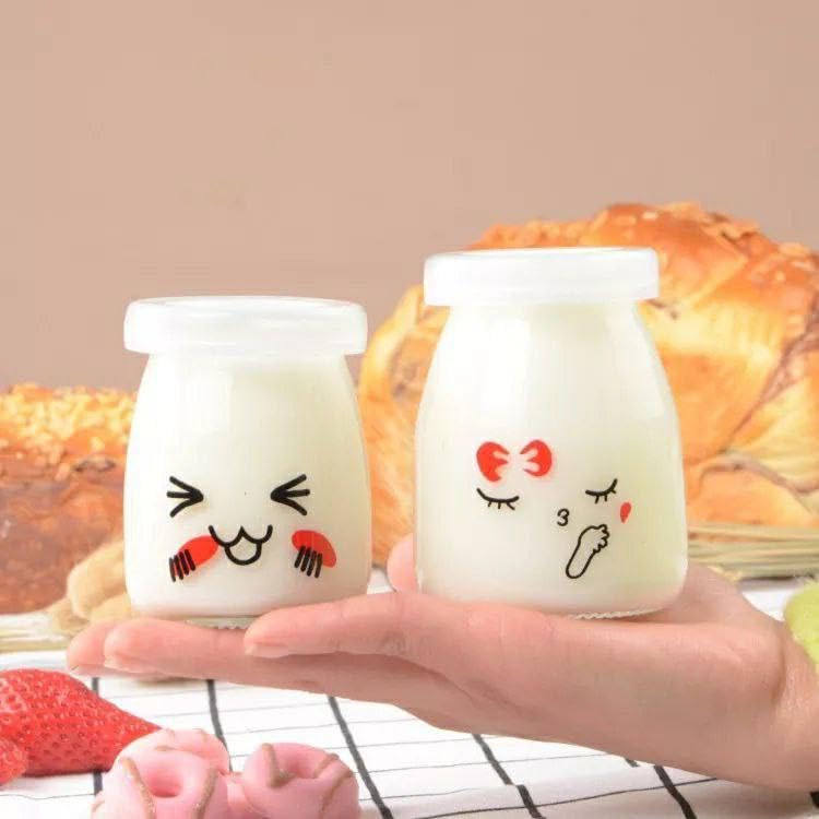 Yogurt Cups Mini Glass Cup with Lid Multipurpose Yogurt Cream Caramel Jelly Pudding Cup for Oven Microwave (100ml 10 Cups)