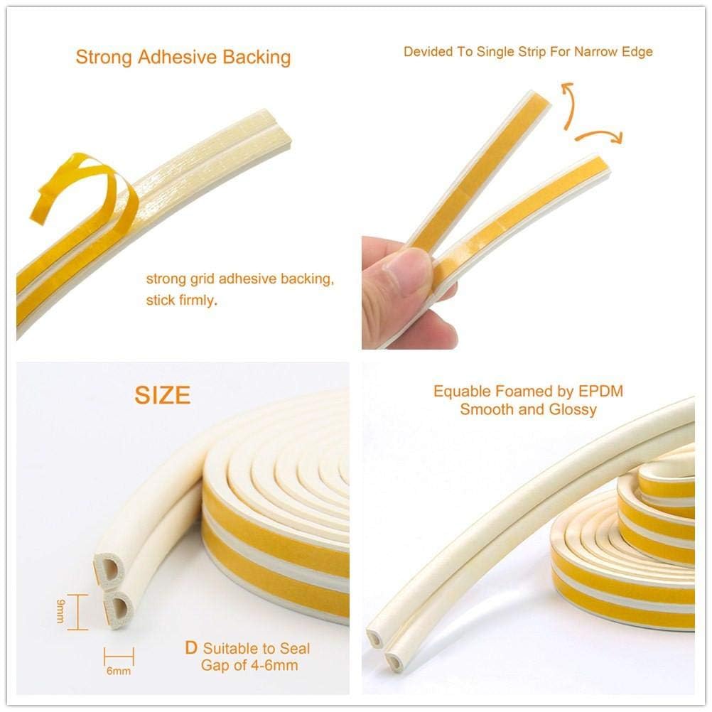 6M Door Seal Weather Stripping, Window Rubber Seal Strip Self Adhesive Foam Tape for Draft Stopper Gap Blocker and Wind blocker(White)