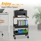 Rolling Cart with Wooden Tabletop, 3 Tier Metal Utility Cart, Rolling Storage Organizer Cart with Lockable Wheels for Kitchen, Office, Bedroom (Black)