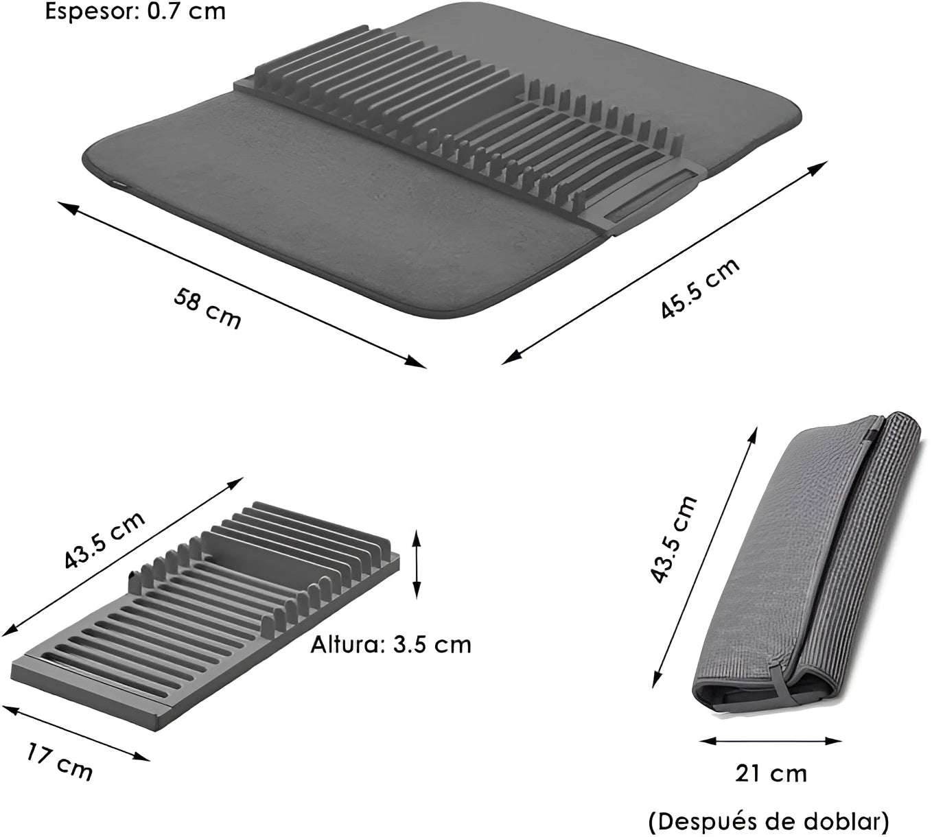 Microfiber Lined Dish Drying Mat with Spoon and Dish Holder – Largest Size, Super Absorbent, Odor Proof, Protects Utensils, Easy to Wash and Store, Premium Quality