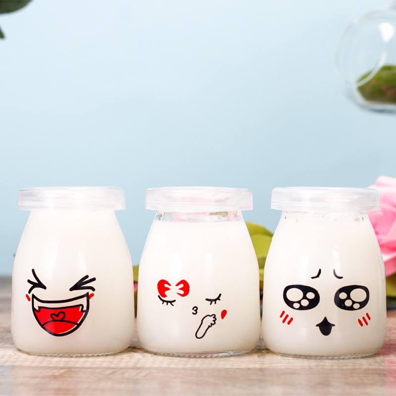 Yogurt Cups Mini Glass Cup with Lid Multipurpose Yogurt Cream Caramel Jelly Pudding Cup for Oven Microwave (100ml 10 Cups)