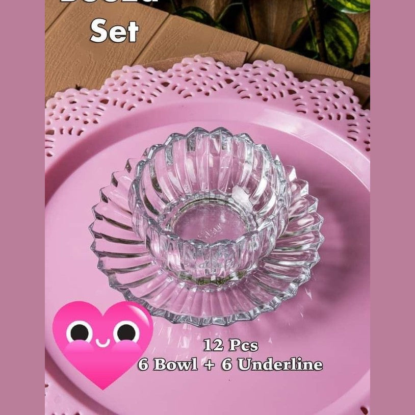 طقم خشاف كريستال مكون من 12 قطعه 6 بولات و 6 أطباق