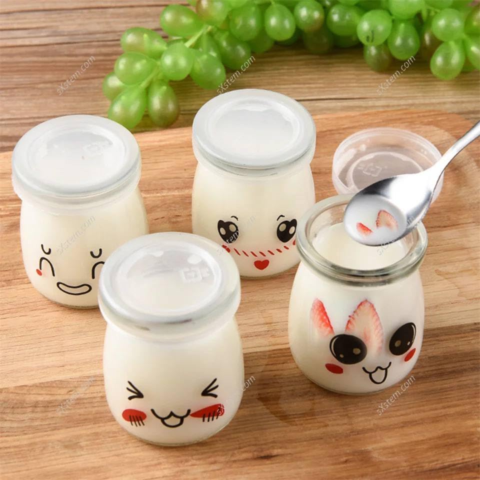 Yogurt Cups Mini Glass Cup with Lid Multipurpose Yogurt Cream Caramel Jelly Pudding Cup for Oven Microwave (100ml 10 Cups)