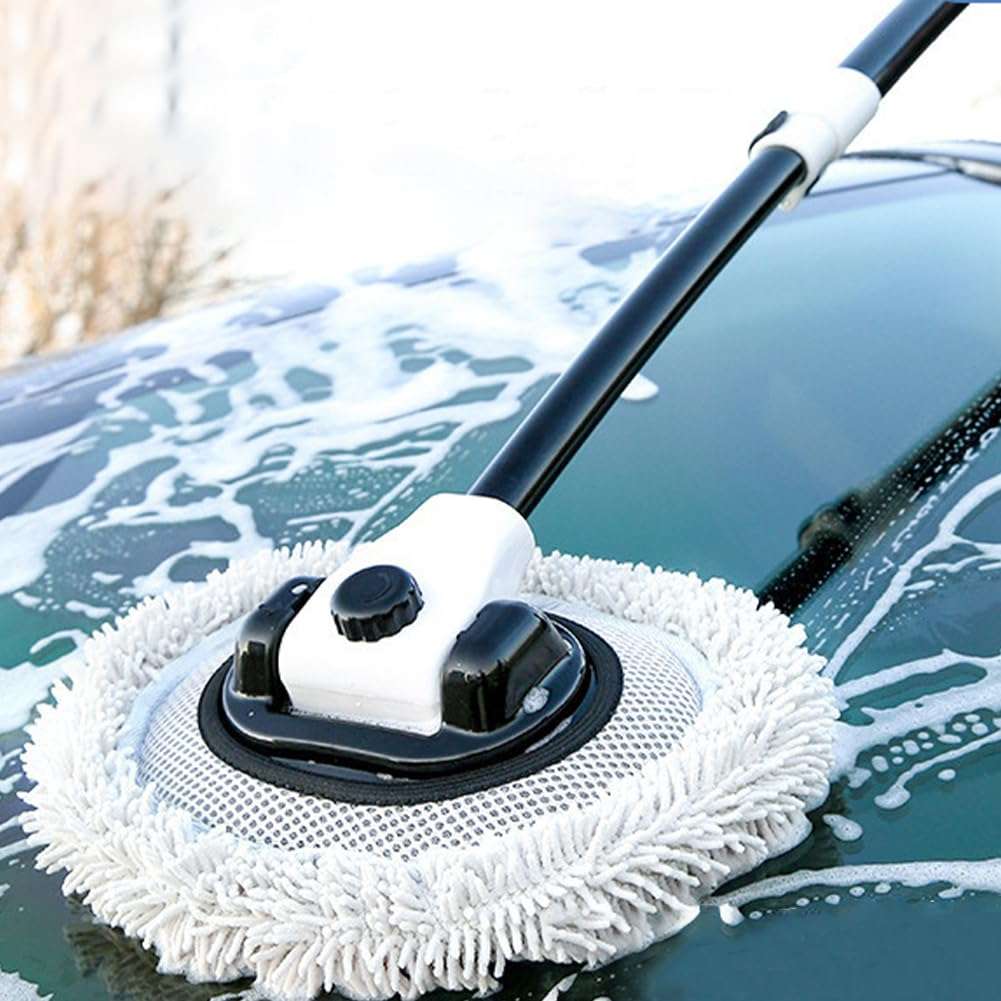 43" Car Wash Brush Kit Mitt Mop Sponge with Long Handle 15° Curve Chenille Microfiber Car Cleaning Brush Kit Supplies Car Washing Mop Kit Car Tools Accessories for Car RV Truck (White)