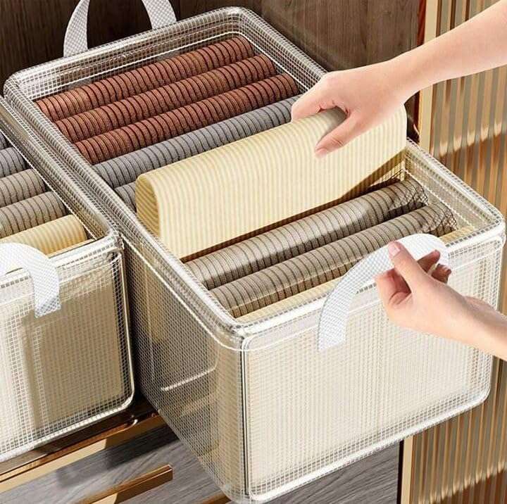 Foldable Clothes Storage Box with Compartments, 47x30x19 cm, Fabric Organiser with Metal Frame .ni