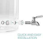 Glass Beverage Dispenser with Spigot - 3.2L Beverage Jar with Spigot, Lid and Wooden Stand for Serving Hot or Cold Drinks, Juice and Iced Water at Parties - 3200ml