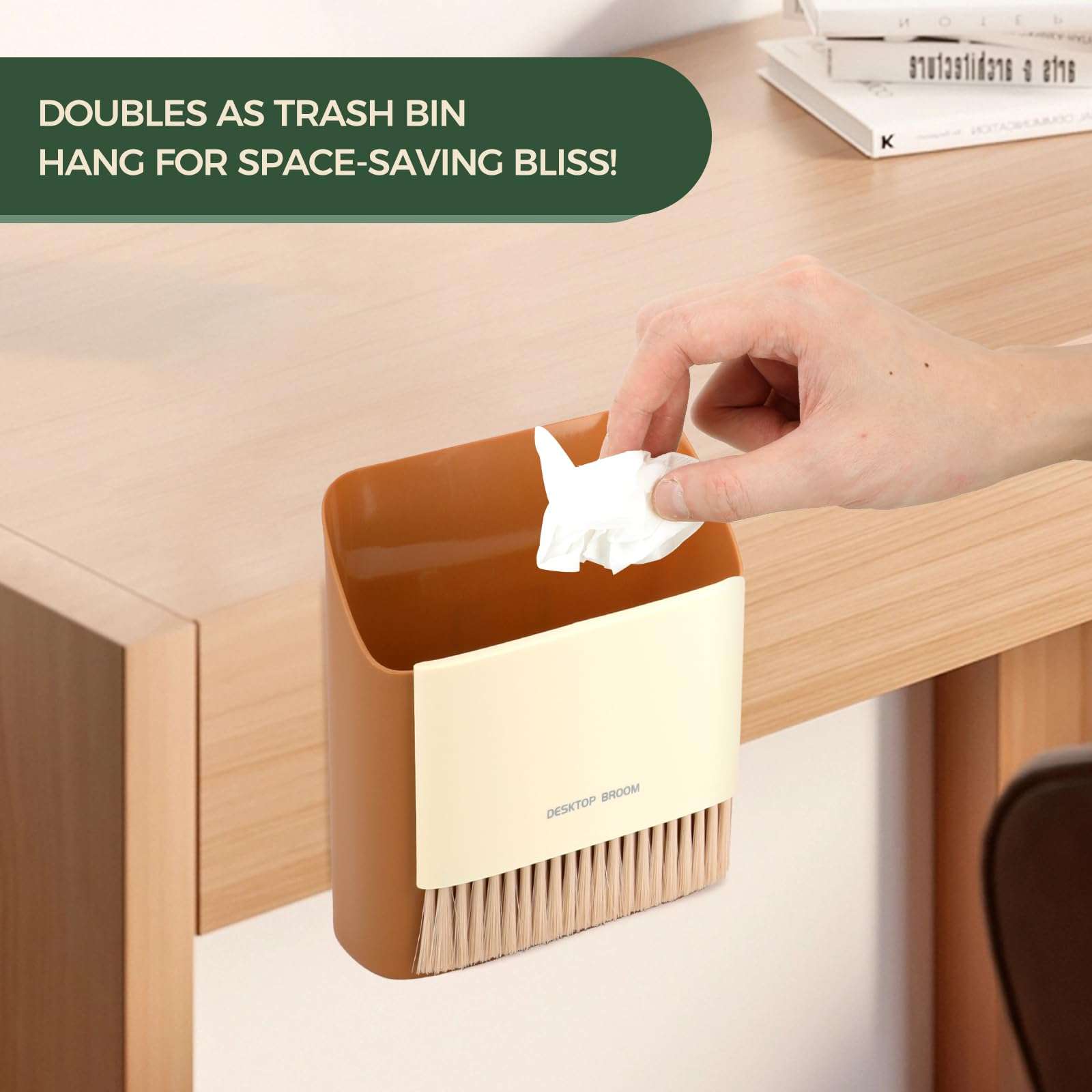 Small Broom and Dustpan Set, Portable Hand Whisk Broom Brush, Mini Hanging Trash Can, Soft Bristle Household Brooms with Dust Pan Combo Set for Cleaning Home, Desktops - 2 Pack (Gray+Green)