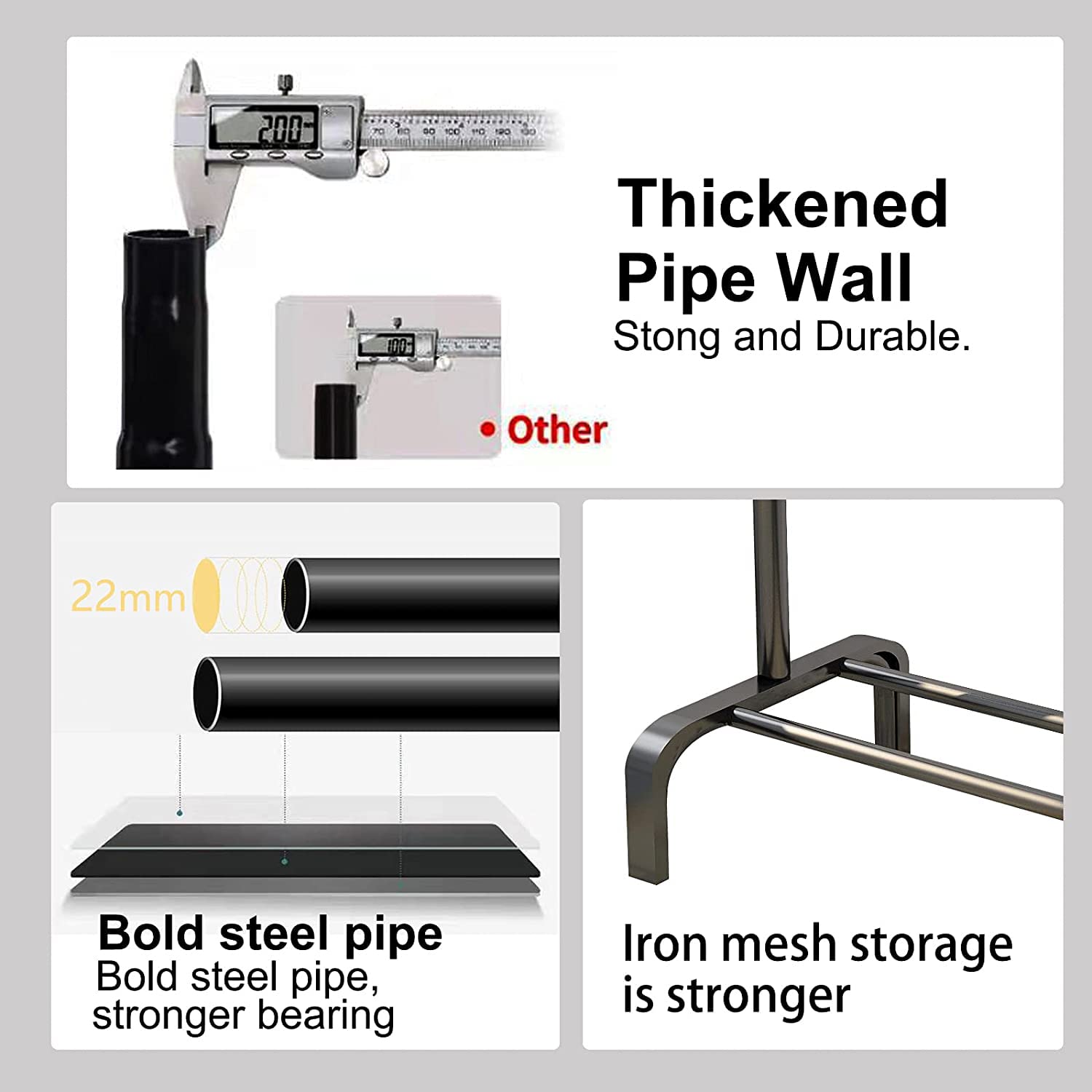 ADA® Heavy Duty Metal Clothes Stand | Multipurpose Cloth Hanging Garment Rack with Bottom Storage Shelf, Metal Clothes Rack for Coats, Skirts, Shirts, Sweaters Size (109 x 42 x148cm)- Black