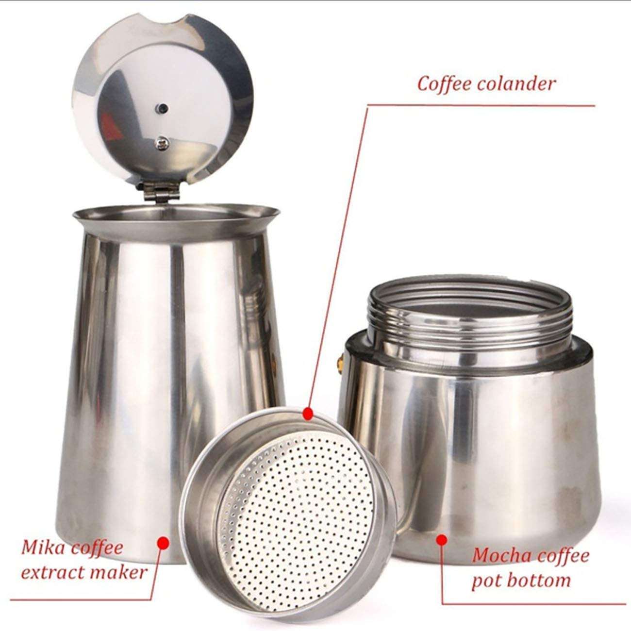 Stainless Steel Espresso Maker Stovetop Coffee Percolator Italian Coffee Maker Moka Pot (4 Cup - 200 ml, Silver)