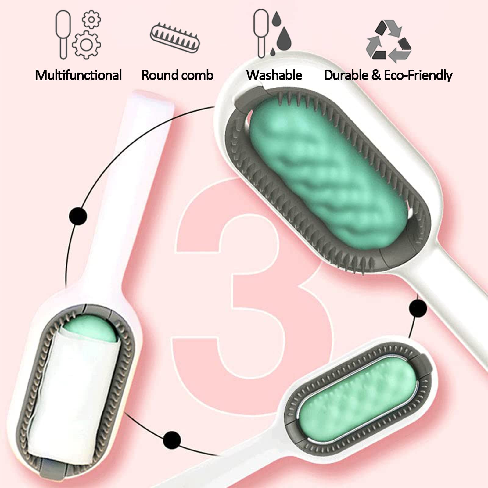 Pet Cleaning Hair Removal Comb, Universal Knot Remover for Pets, Portable Multifunctional Pet Cleaning Brush, Massage Care Comb for Sensitive Cats & Dogs (Short, Green)