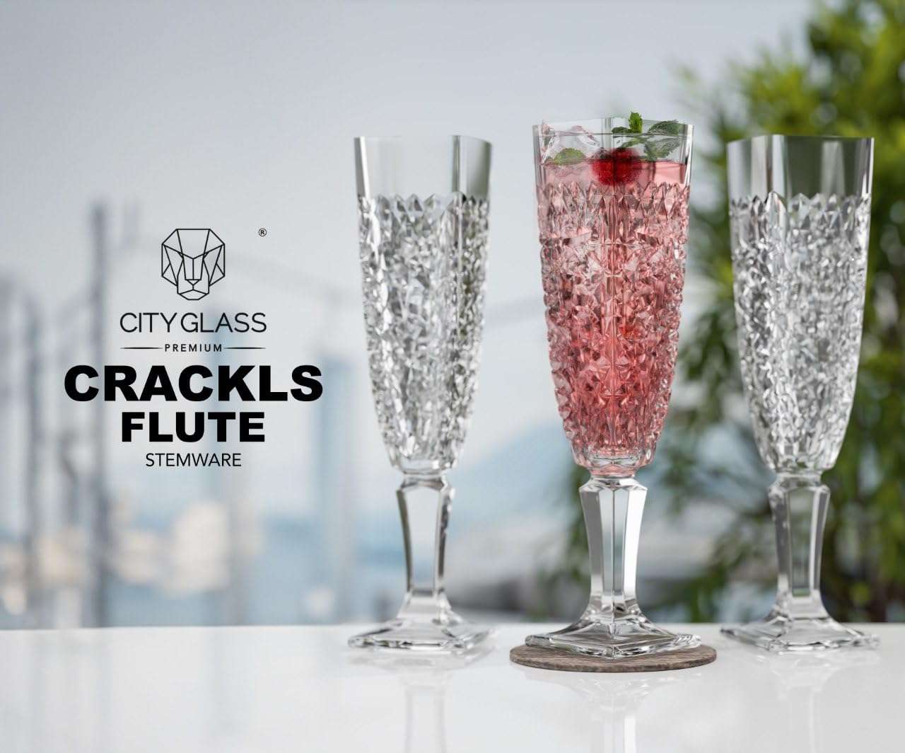 City Glass Crackle Glass Set | Set of 6 Niche Glasses Clear Glass for Juice, Drinks, Cocktails