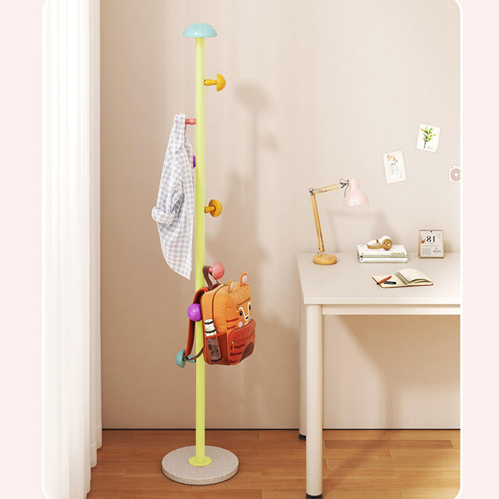 Metal Coat Rack Freestanding Clothing Rack with Quartz Stone Base Coat Tree Mushroom Rack Tree with 7 Hooks Room Small Hall for Clothes Hat Yellow