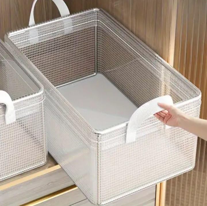 Foldable Clothes Storage Box with Compartments, 47x30x19 cm, Fabric Organiser with Metal Frame .ni