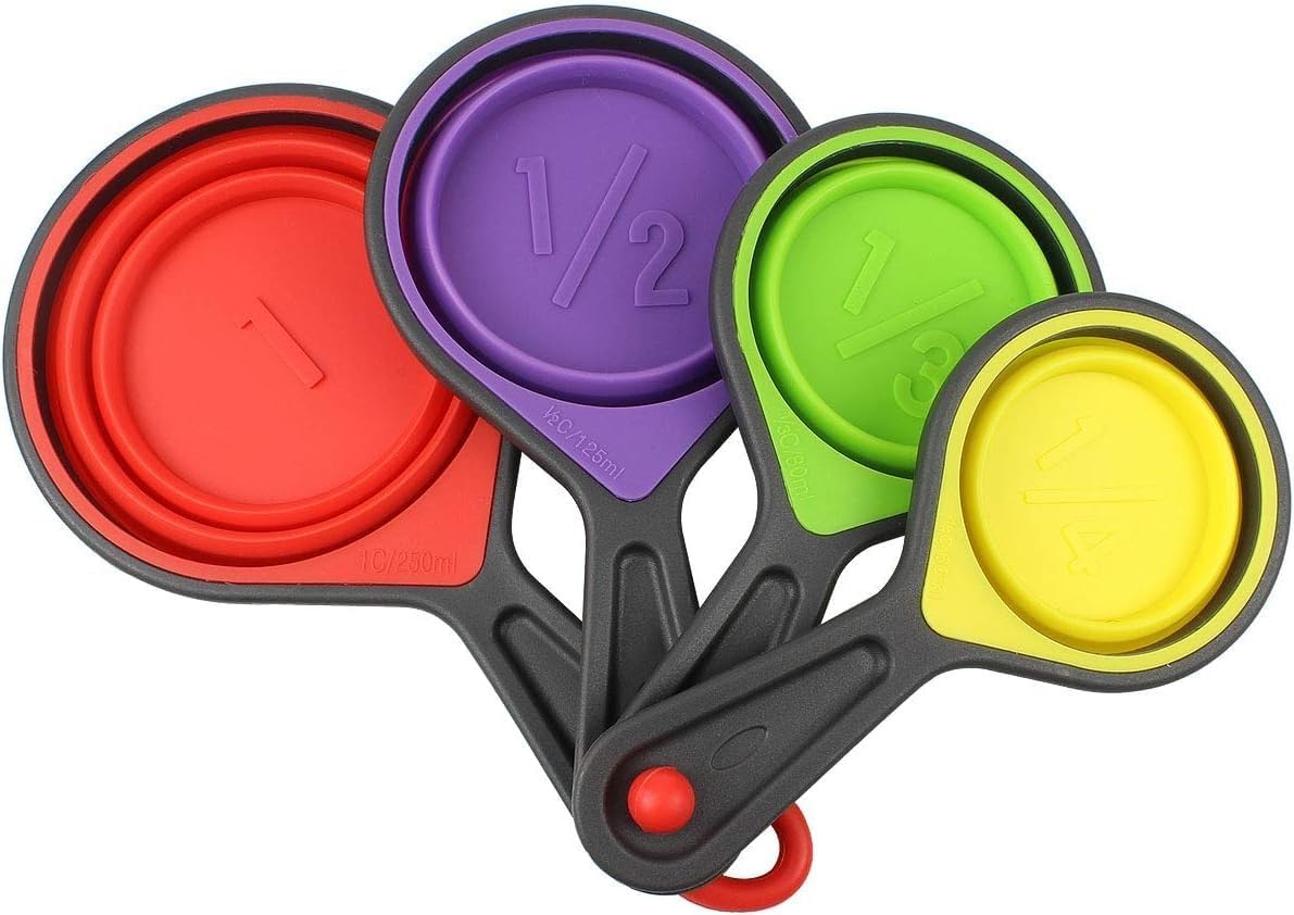 Happy Home 4 Collapsible Silicone Measuring Cup Spoons Kitchen Cooking Aid Set Dry/Liquid
