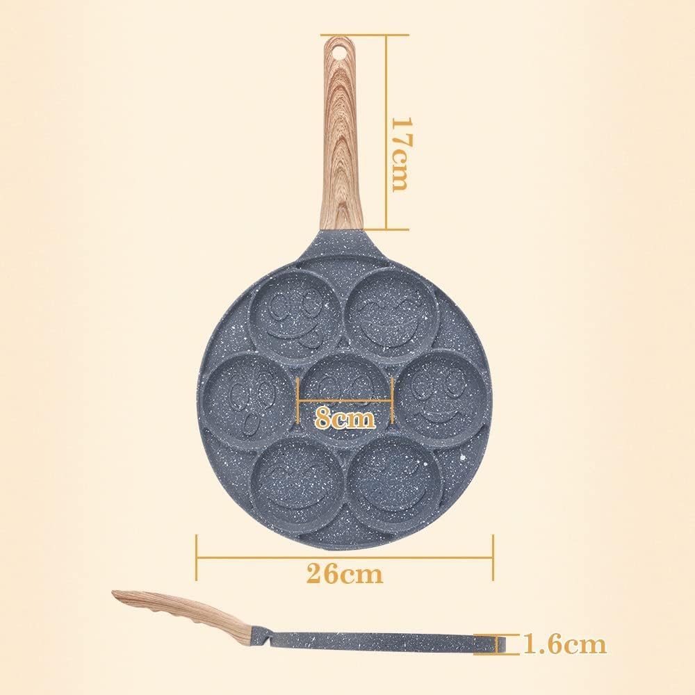Pancake Pan 26 cm Non-Stick Pancake Maker 7 Holes with Smiley Pattern for Induction Mini Crepes Breakfast