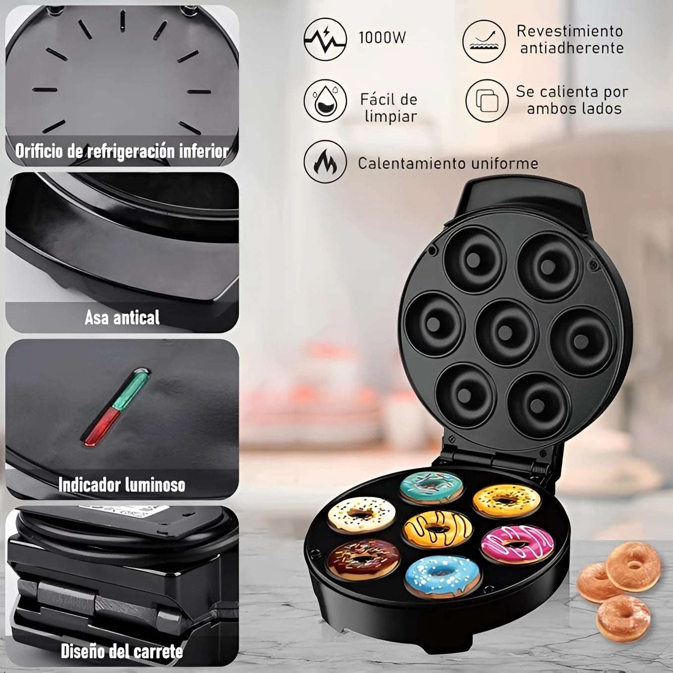 Salandines Mini Donut Maker, 7 Holes Donut Maker for 7 Donuts, Non-Stick.