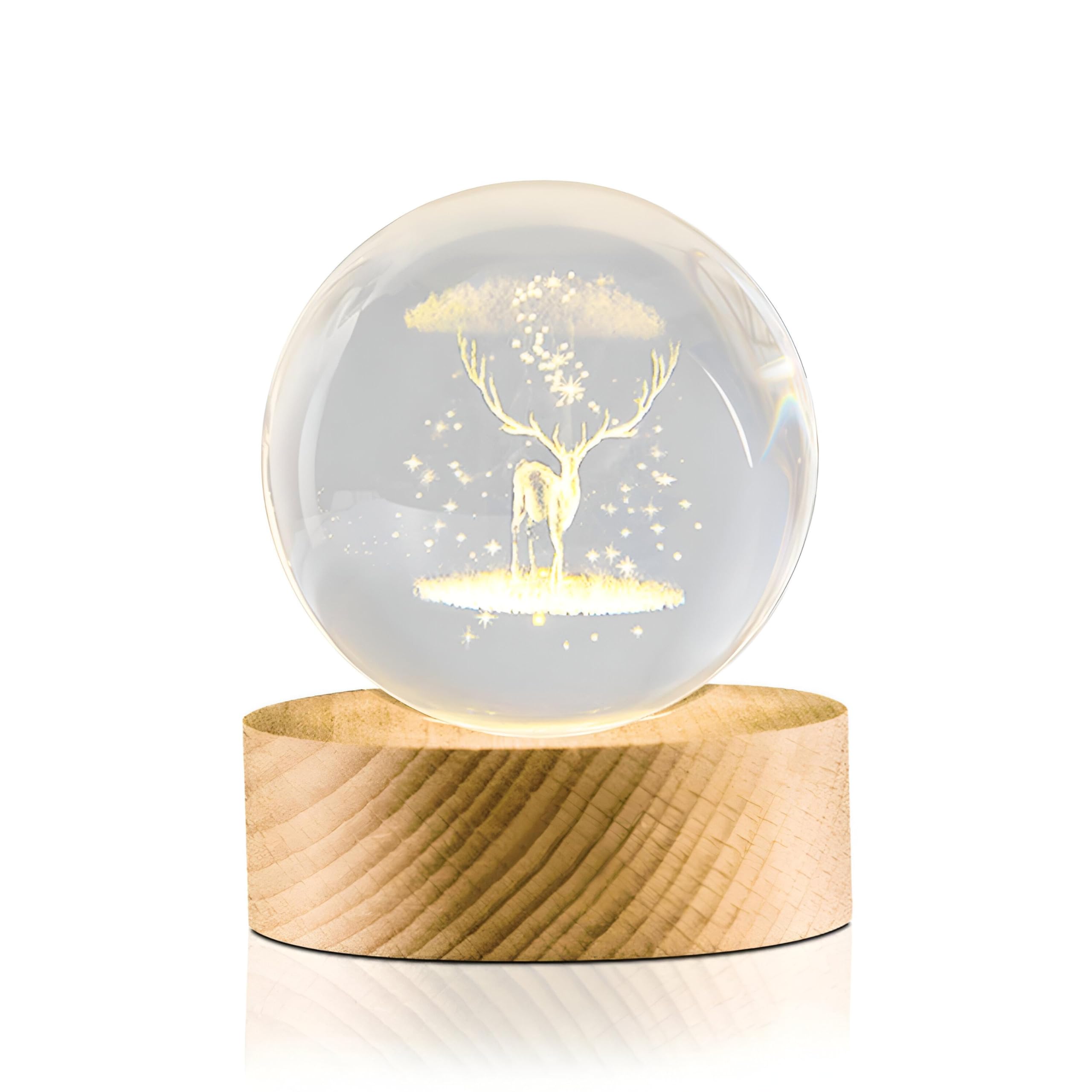 Crystal Sphere - Innovative 3D LED Night Light with USB Power, Adjustable Brightness, and Solid Wooden Base for Stylish Decor (3 option)