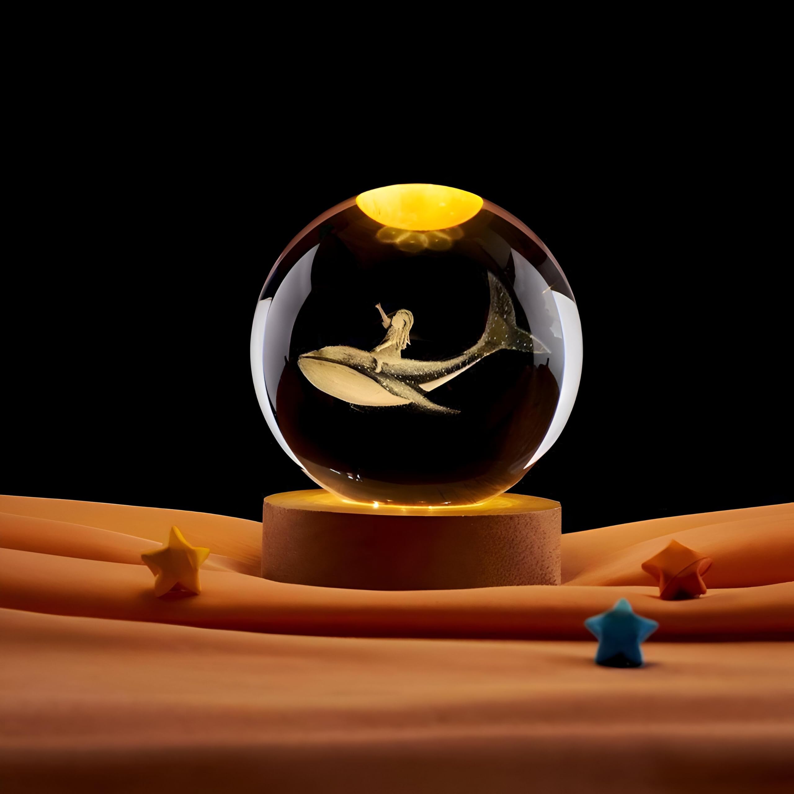 Crystal Sphere - Innovative 3D LED Night Light with USB Power, Adjustable Brightness, and Solid Wooden Base for Stylish Decor (3 option)