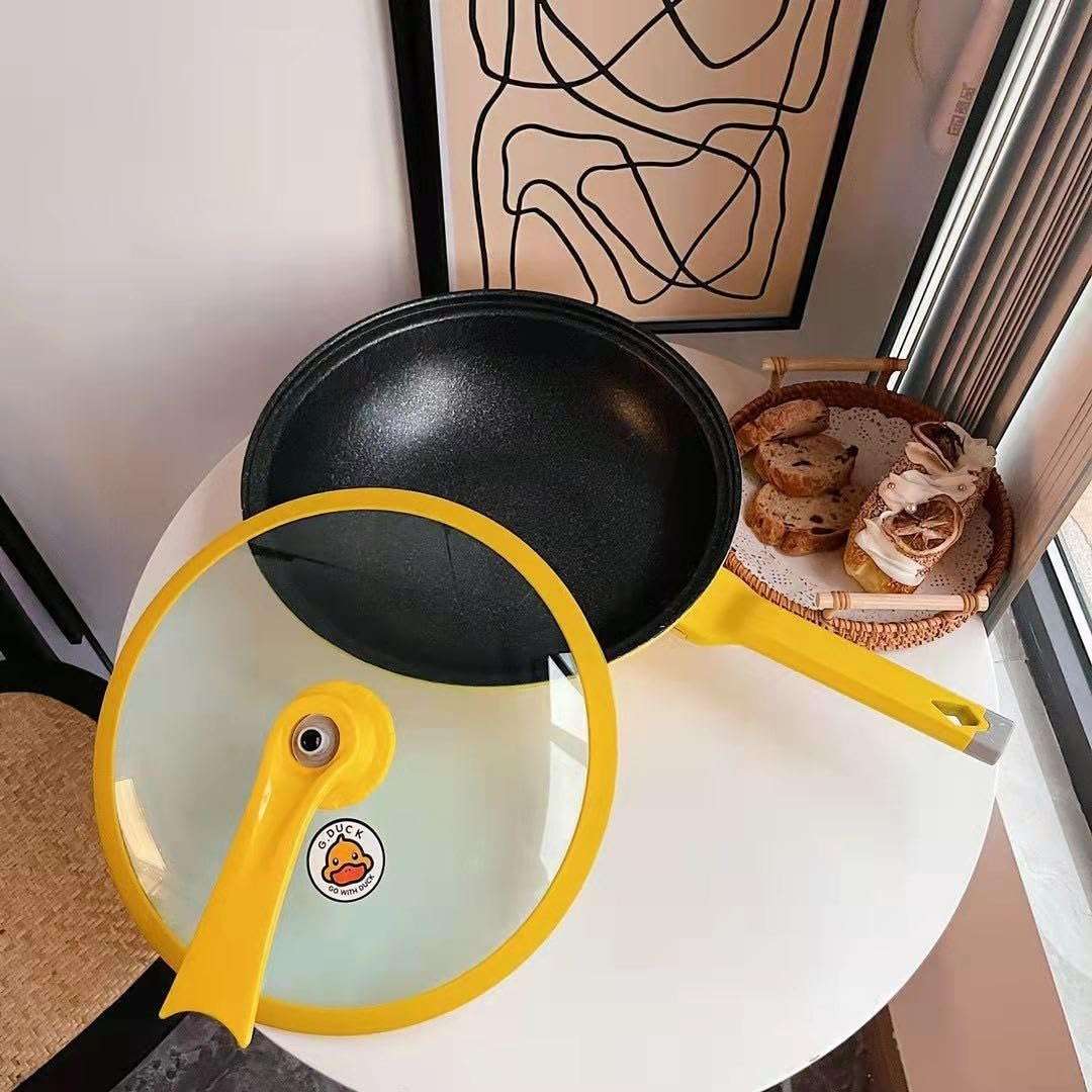 Granite Wok Pan with Glass Lid 32cm - Premium Heat Distribution and Non-Stick - Ideal for Healthy and Versatile Cooking - Imported Product