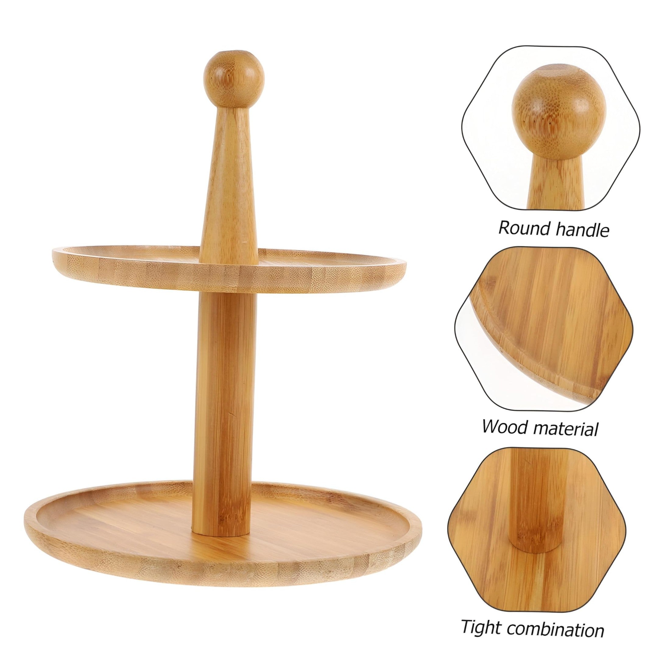Wooden Kahk Stand - Two-Tier Bamboo & Beech Wood Design, 20cm & 25cm Sizes, 30cm Height, Perfect for Storing Snacks & Desserts