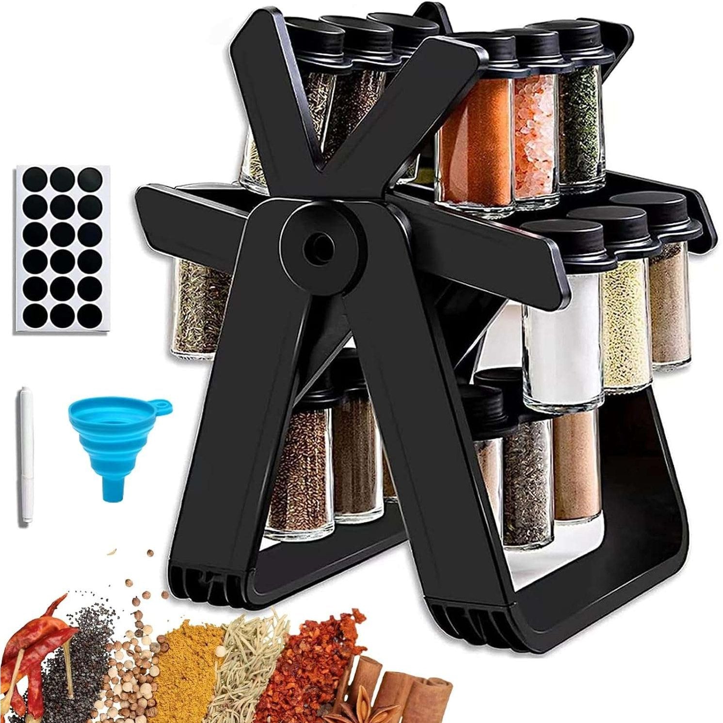 Spice Rack for Kitchen, 360° Rotating Spice Rack with 18 Glass Jars, Seasoning Rack, for Spices and Kitchen Seasonings, Multifunctional Rotating Spice Rack Organizer (Assorted Colors)