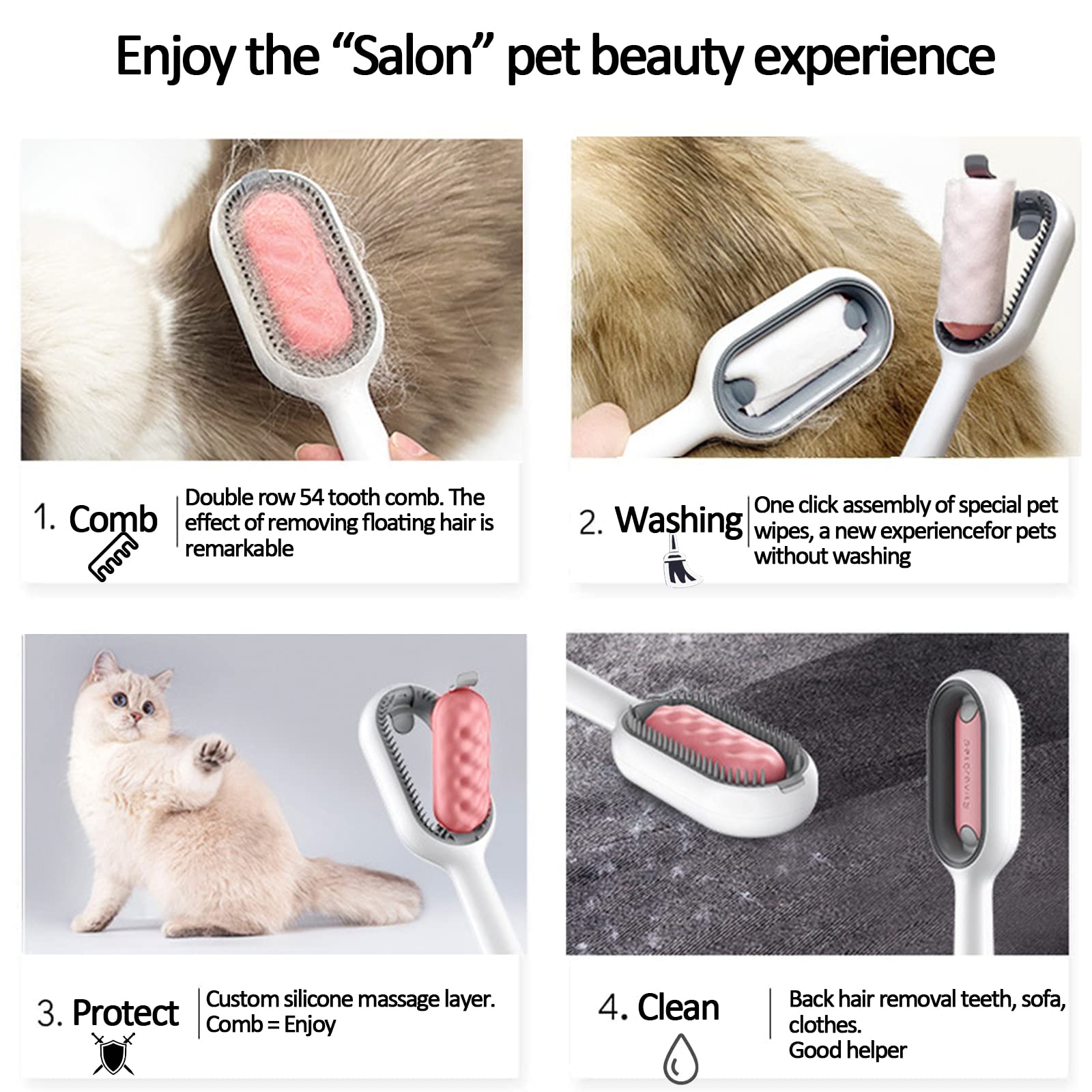 Pet Cleaning Hair Removal Comb, Universal Knot Remover for Pets, Portable Multifunctional Pet Cleaning Brush, Massage Care Comb for Sensitive Cats & Dogs (Short, Green)