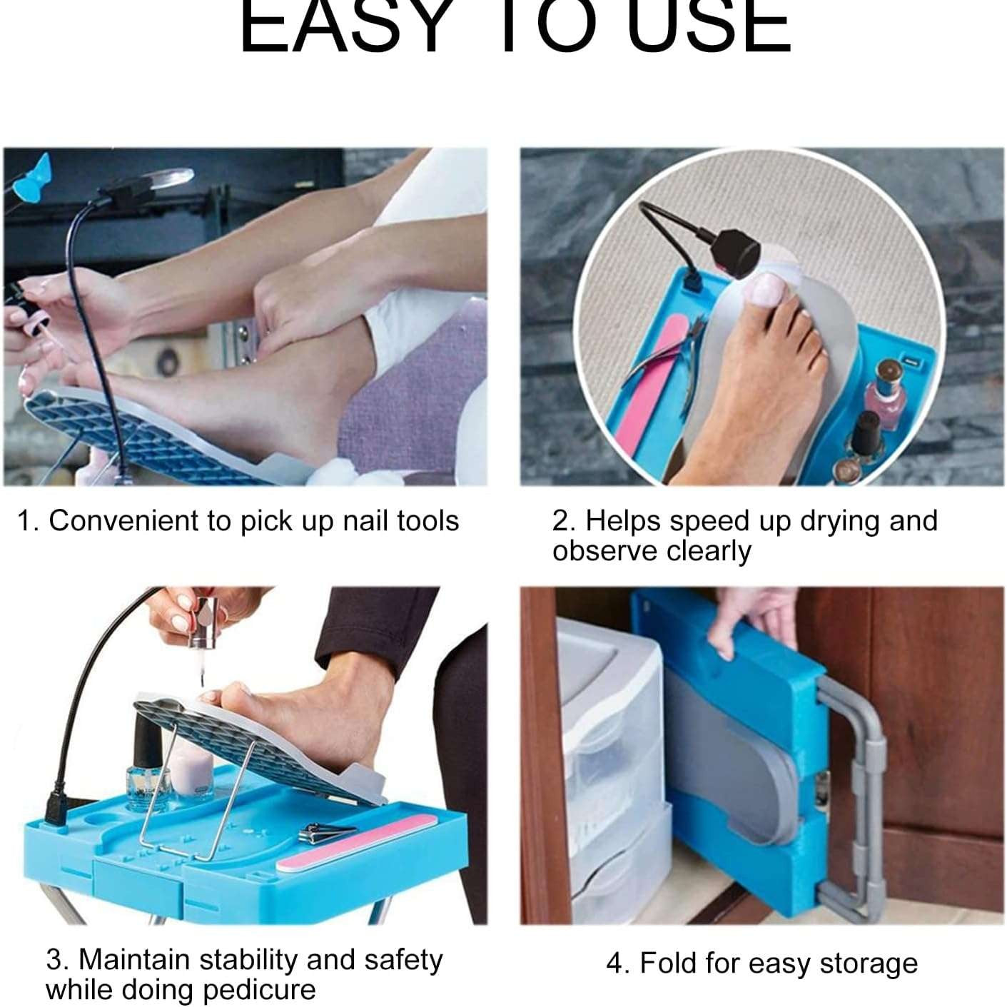 Pedicure Foot Rest, Folding Design Magnifying Glass Enhanced Led Light Quiet Fan Adjustable Footstool Anti Slip Foot Pedal Stable Structure Battery Powered Foot Pedicure Stand for Home, Salon