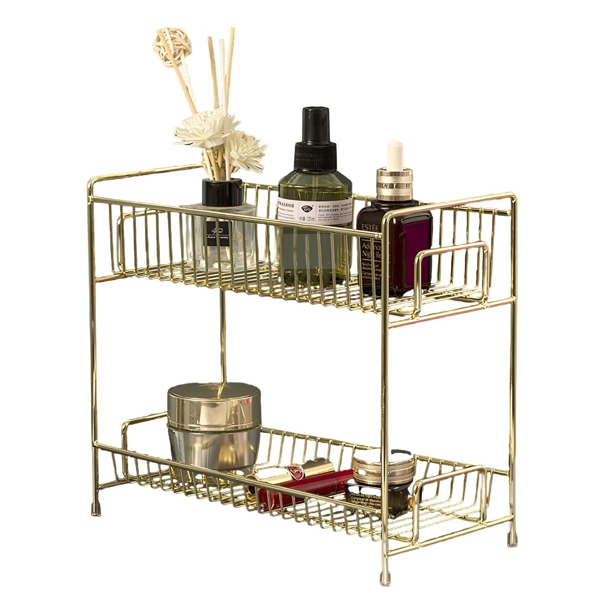 Cosmetic Organizer - Two-Tier Vanity Shelf for Makeup, Skincare, and Toiletries – Space Saving Bathroom Countertop Storage with Elegant Design and Durable Construction