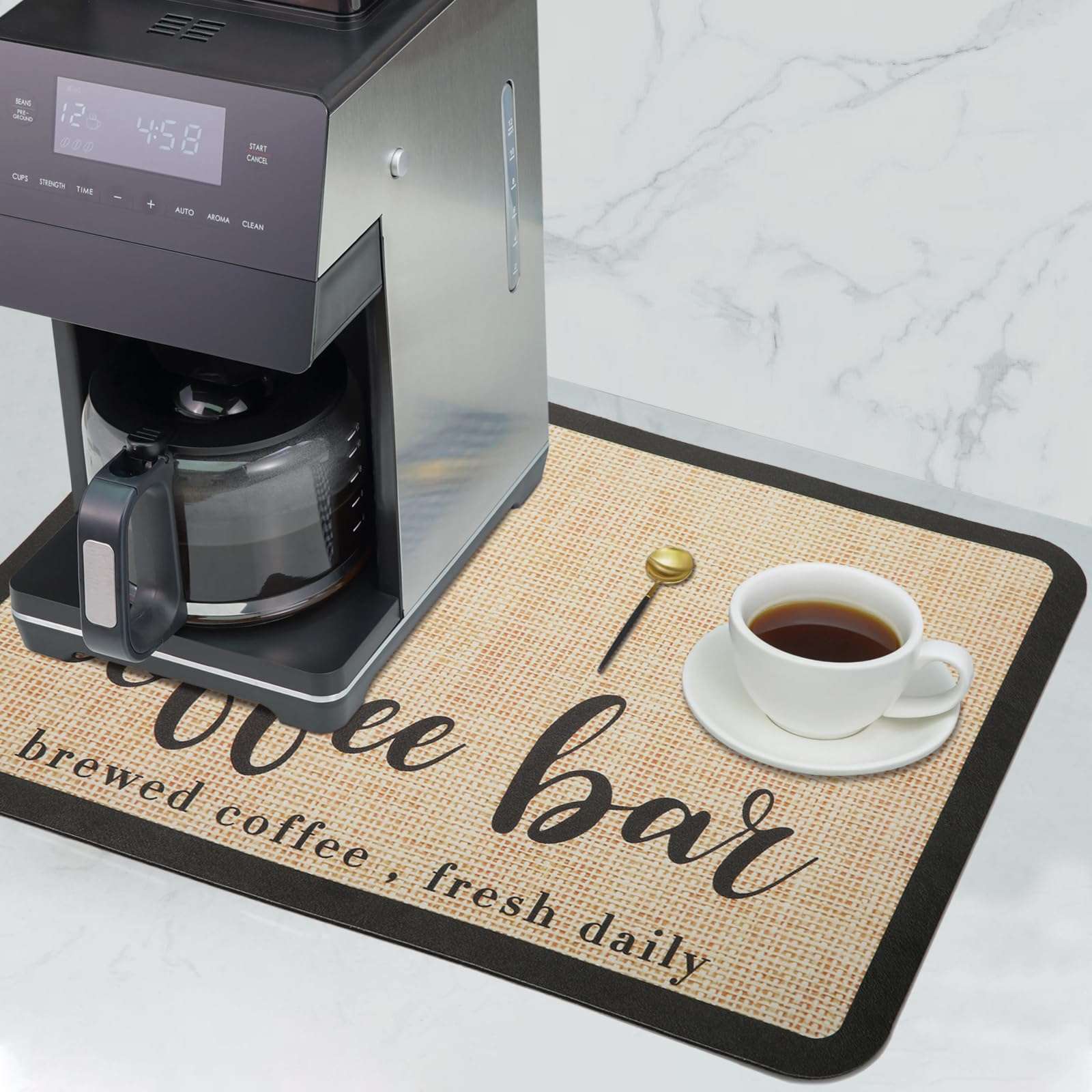Coffee Mat - Waterproof Rubber Backing Absorbent Drying Mat for Coffee Maker, 11.8" W x 15.7" L