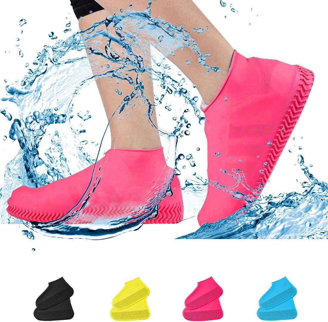 HY Waterproof Shoe Covers, Non-Slip Water Resistant Overshoes Silicone Rubber Rain Shoe Cover Protectors for Kids, Men, Women(Medium)