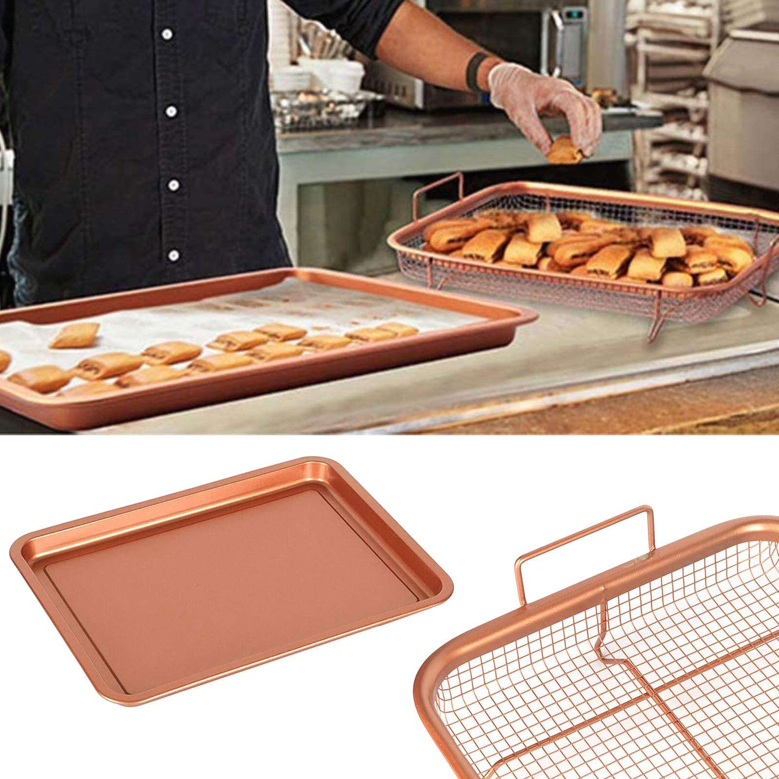Rose Gold Nonstick Crisper Tray & Cookie Sheet Set - Luebel