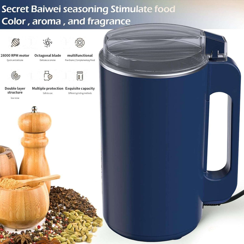 Grain Mill, Multifunctional Electric Spice Mill, Coffee Grinder with Stainless Steel Striking Knife and Transparent Lid, 600 ml Capacity for Coffee Beans, Nuts, Spices, Grains, Herbs