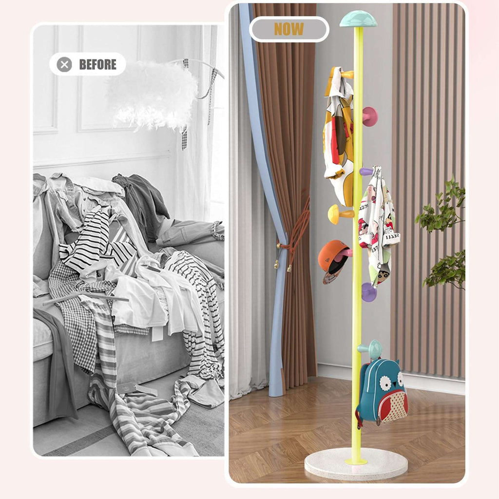 Metal Coat Rack Freestanding Clothing Rack with Quartz Stone Base Coat Tree Mushroom Rack Tree with 7 Hooks Room Small Hall for Clothes Hat Yellow