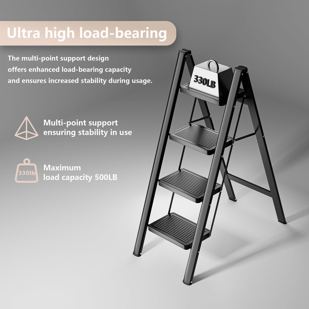 سلم قابل للطي بأربع درجات، متين يتحمل وزنًا يصل إلى 150 كجم، مناسب للبالغين، سلم صغير للخزانة بدواسات عريضة مانعة للانزلاق، سلم قابل للطي محمول للمنزل والمطبخ والمكتب