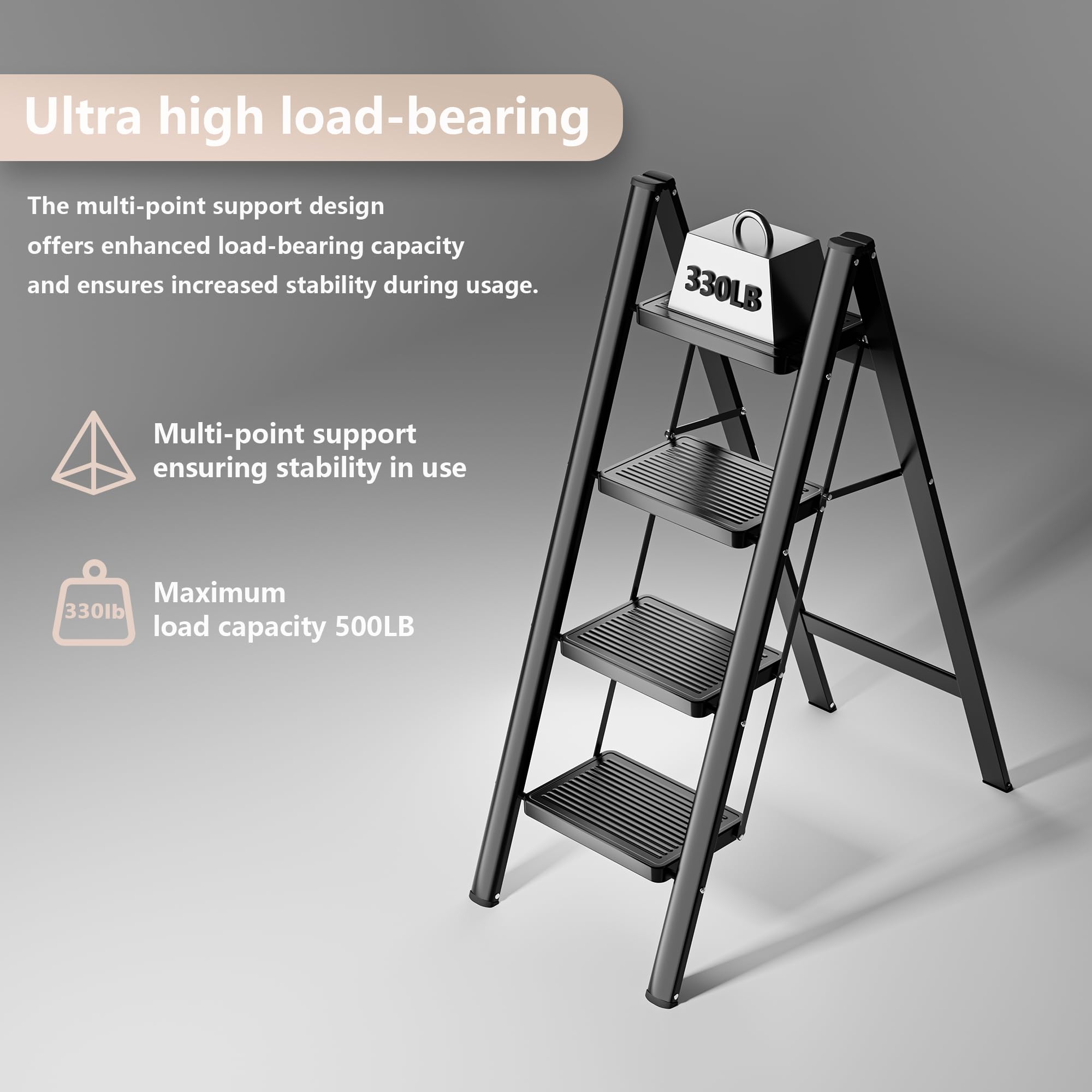 سلم قابل للطي بأربع درجات، متين يتحمل وزنًا يصل إلى 150 كجم، مناسب للبالغين، سلم صغير للخزانة بدواسات عريضة مانعة للانزلاق، سلم قابل للطي محمول للمنزل والمطبخ والمكتب