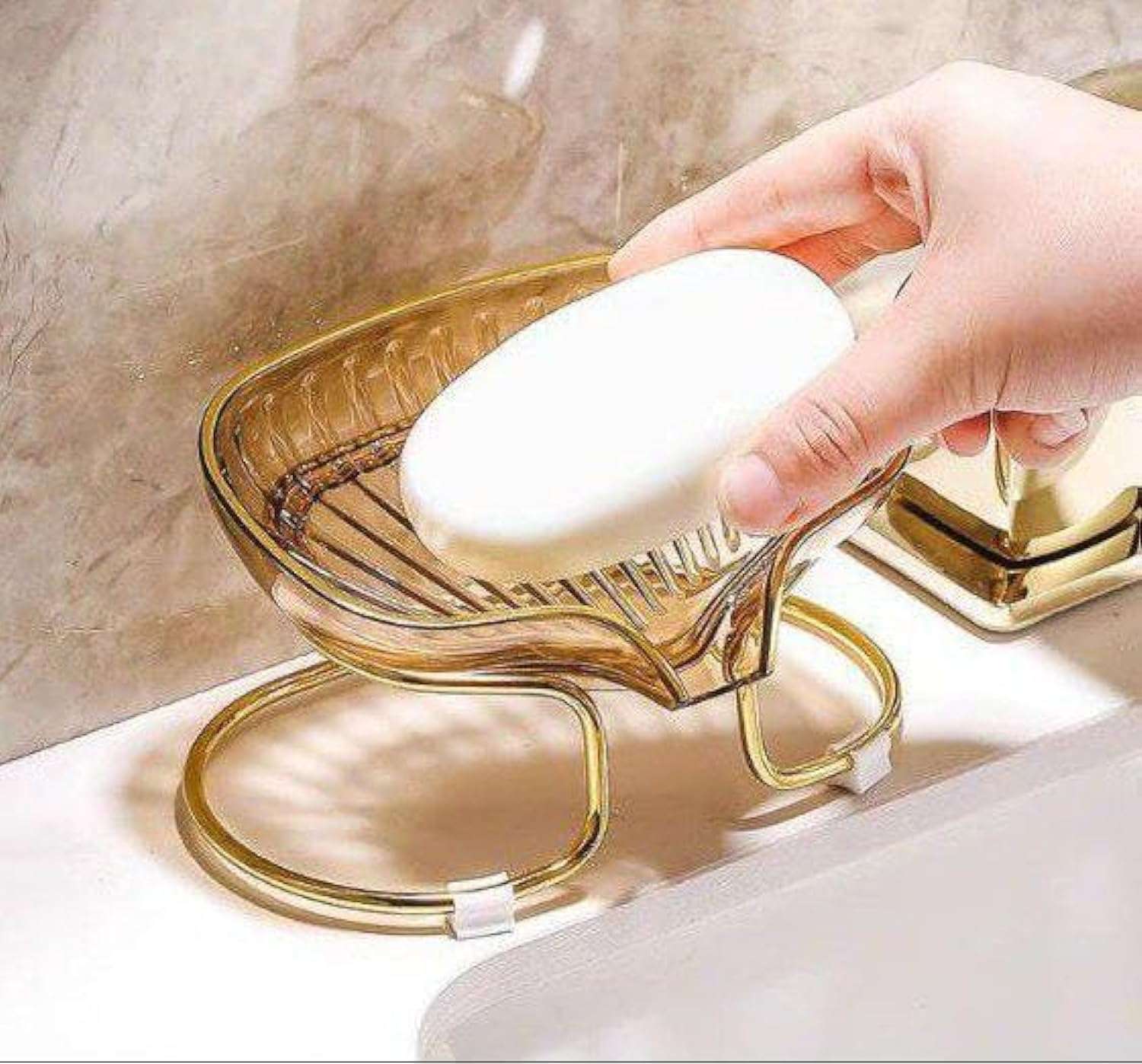 Versatile Golden Acrylic Soap Dish with Drain