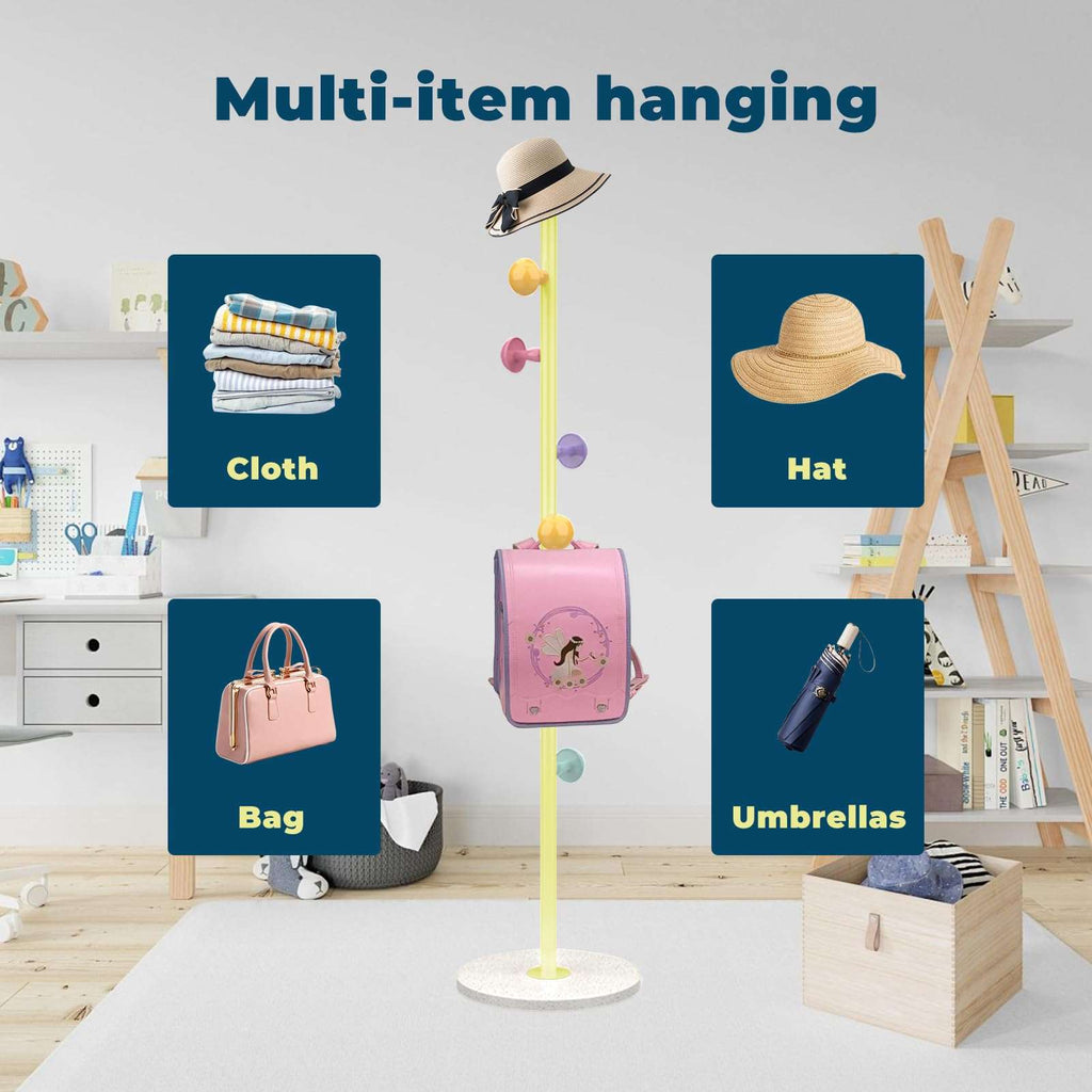Metal Coat Rack Freestanding Clothing Rack with Quartz Stone Base Coat Tree Mushroom Rack Tree with 7 Hooks Room Small Hall for Clothes Hat Yellow