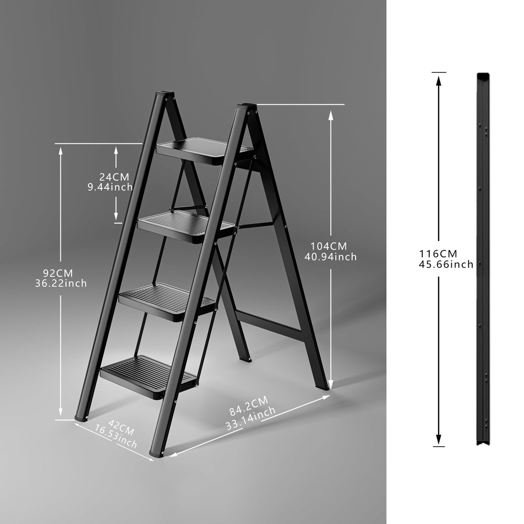 سلم قابل للطي بأربع درجات، متين يتحمل وزنًا يصل إلى 150 كجم، مناسب للبالغين، سلم صغير للخزانة بدواسات عريضة مانعة للانزلاق، سلم قابل للطي محمول للمنزل والمطبخ والمكتب