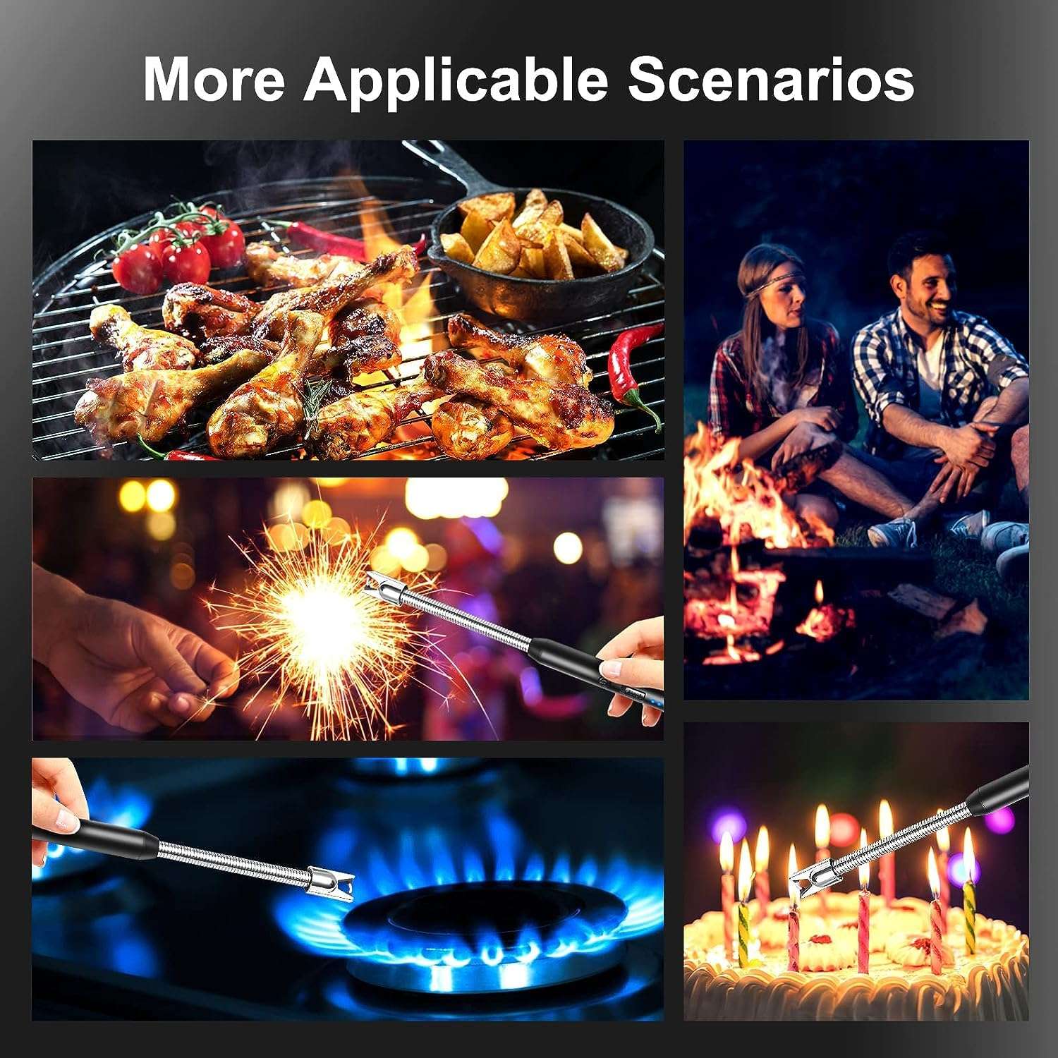 Gas Arc Lighter With USB Charging, Flameless Windproof, LED Battery Display, Safety Switch, 360-Degree Rotation for Aromatherapy, Candles, BBQ, Camping